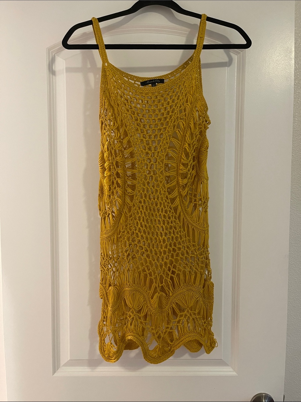Crochet Swim Cover-Up Dress in Mustard Yellow